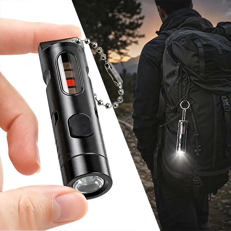 LED Mini Flashlight With Multifunctional Pen Holder Portable USB Charging Outdoor Emergency Small Flashlight