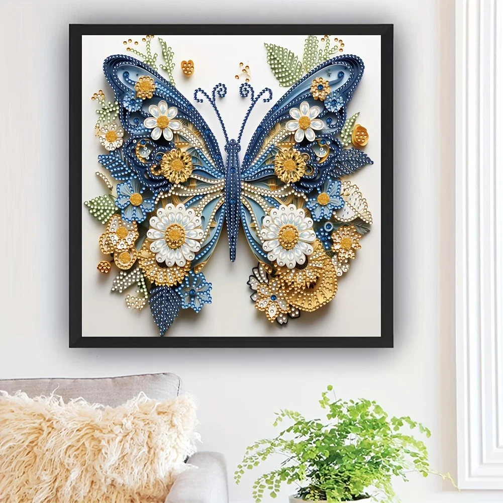 20 * 20CM DIY 5D Diamond Painted Butterfly Cross Embroidery Set with Partial Irregular Embroidery Mosaic Art Home Decoration