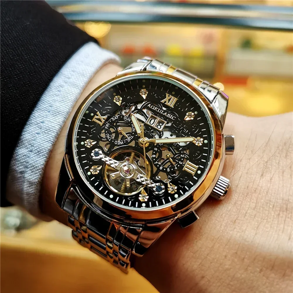 

AOKULASIC Luxury Business Watch Men Automatic Watches Skeleton Mechanical Wristwatches Men Waterproof Relogios Masculino New