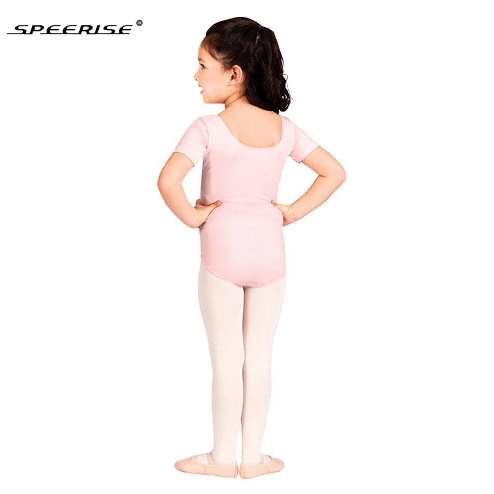 Speerise meninas manga curta ballet collant crianças dança profissional bodysuit rosa bailarina roupa respirável collants de ginástica