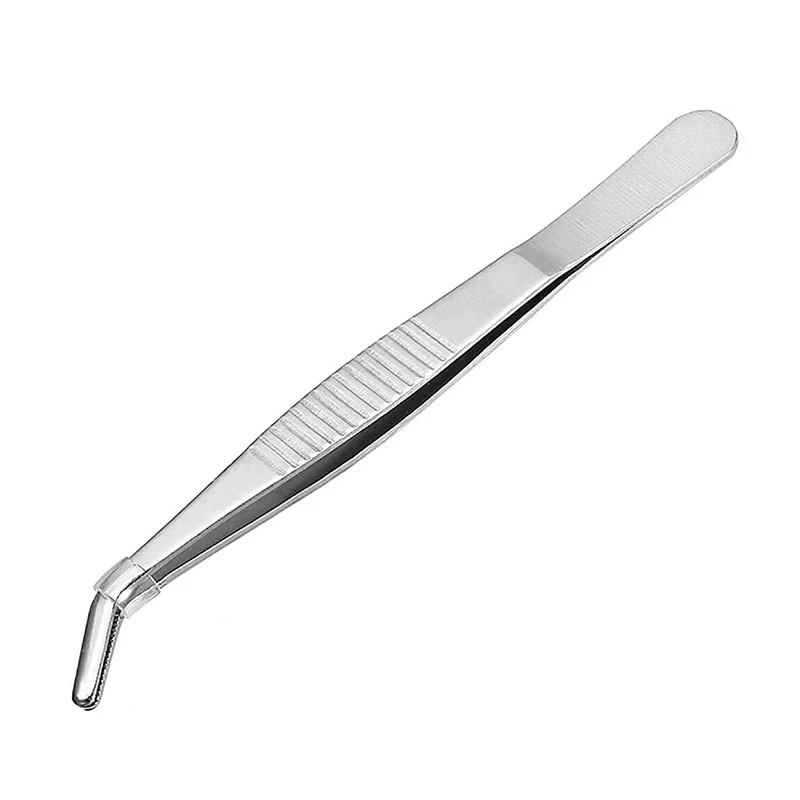 Antiderrapante inoxidável curvo Bent Pinças para cílios, Aquário Clip Jóias, Medical Ear Wax Remoção Fórceps, Pet Feeding Tool, Cotovelo