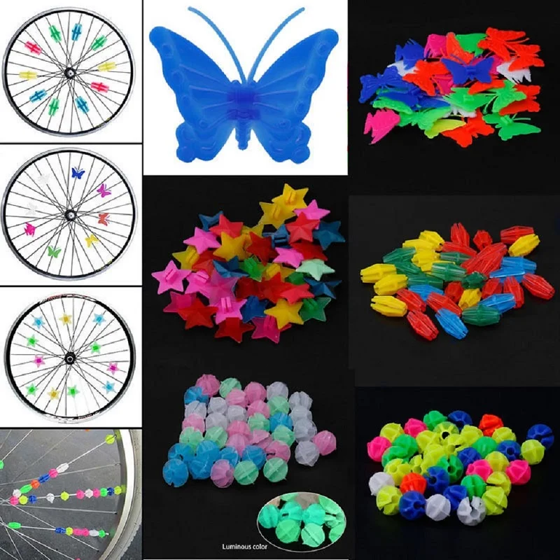 25/35 Stuks Fiets Kraal Spaak Kralen Kleurrijke Veiligheid Kids Clip Fiets Rond Multi-Color Love Heart Sterren Wiel Accessoires Decoratie