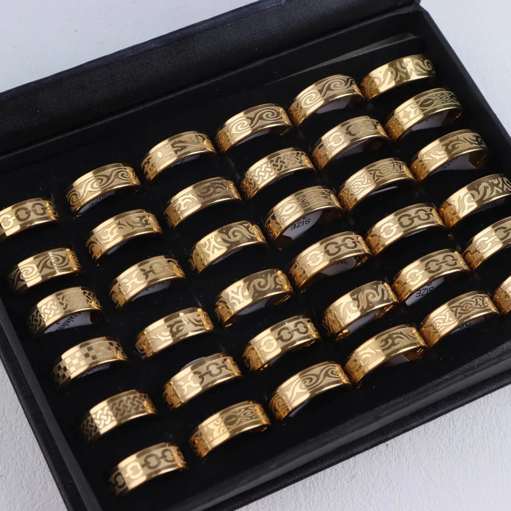 20Pcs/Lot Fashion Black Drop Oil Stainless Steel Rings For Women Men Mix Style Vintage Star Moon Jewelry Party Gifts