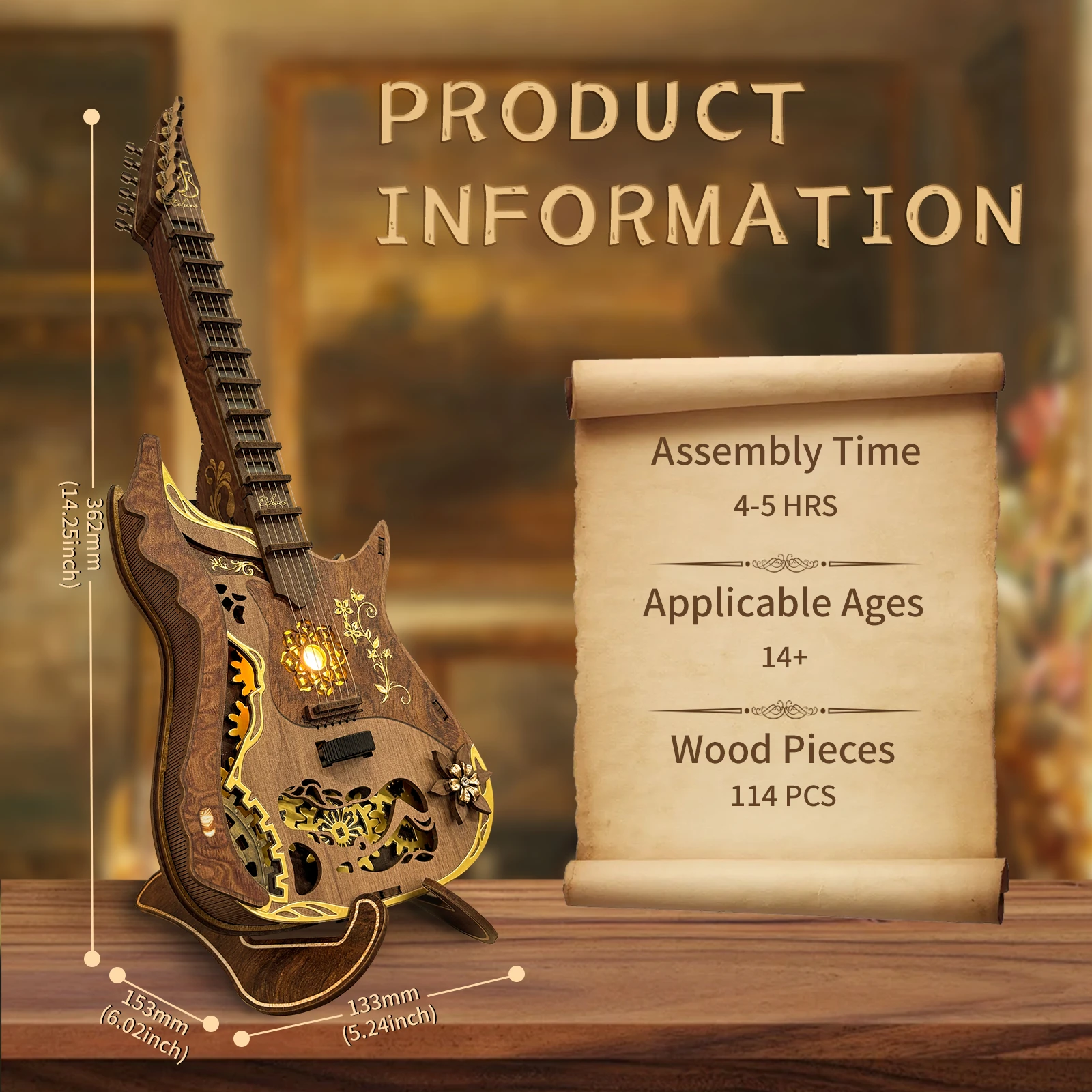 DIY Drewniany Miniaturowy Model Gitarowy Instrument Muzyczny Możliwość Grań Puzzle 3D Domek dla Lalek z Meblami na Prezent Urodzinowy dla Przyjaciół