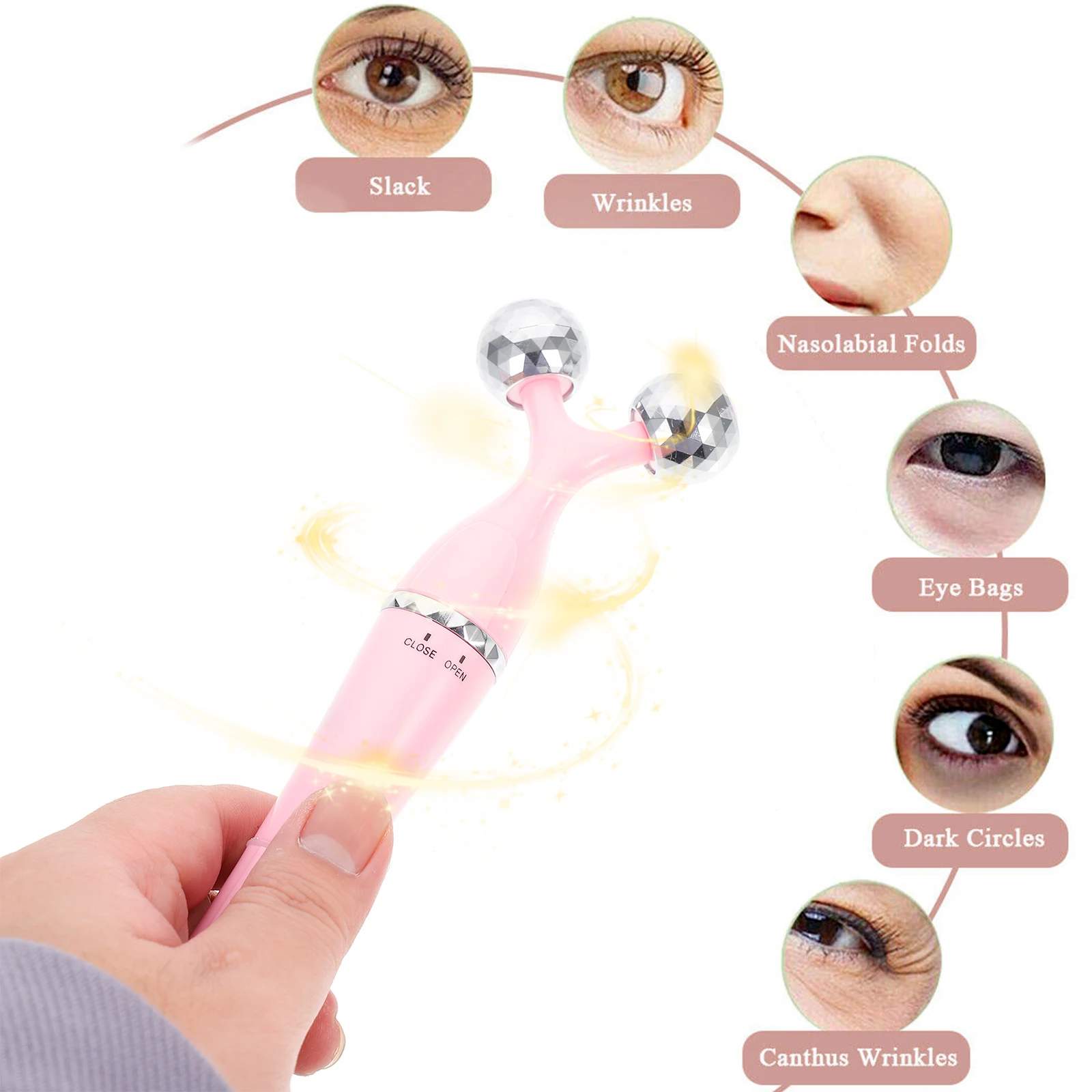 

1pc 3D Massage Roller Electric Facial Massager Face Lifting Skin Tightening Tool 3 Massage Heads Portable Face Slimming