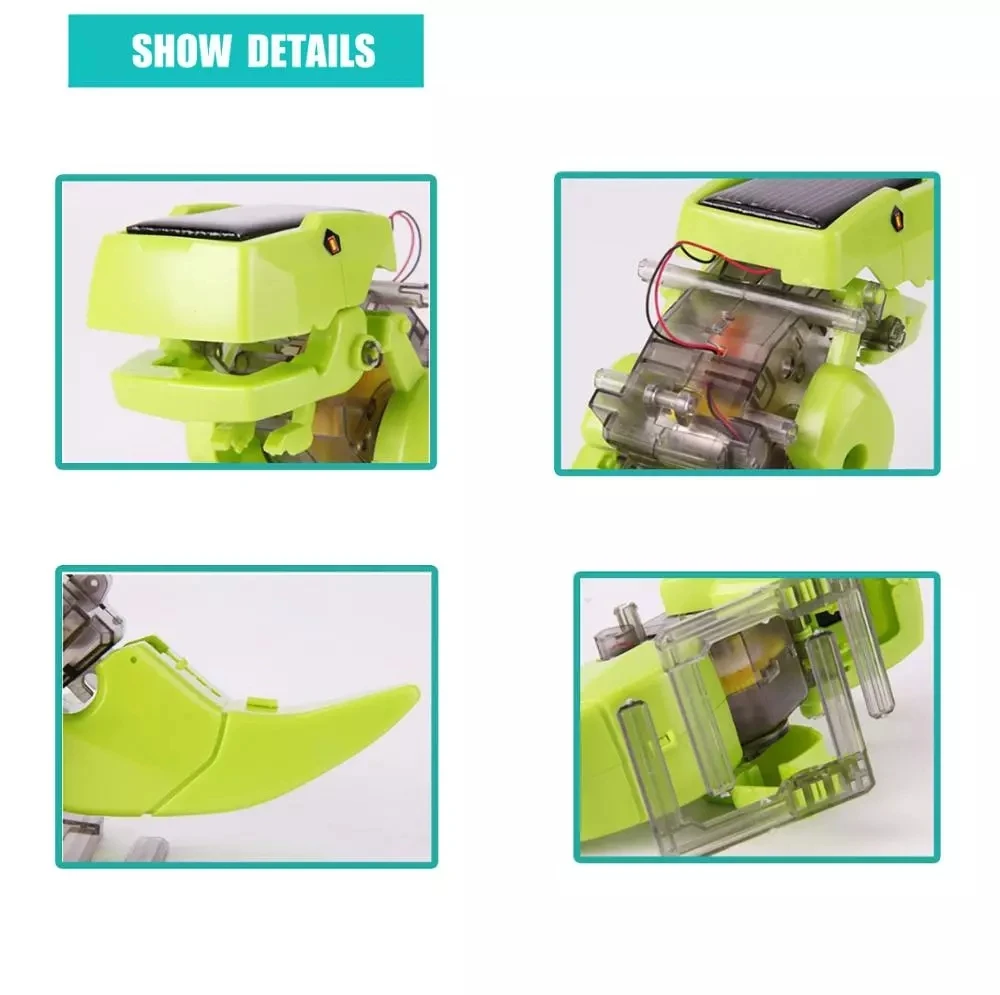 Diy três-em-um dinossauro solar robô rig placa de deformação fonte de alimentação brinquedo das crianças presente