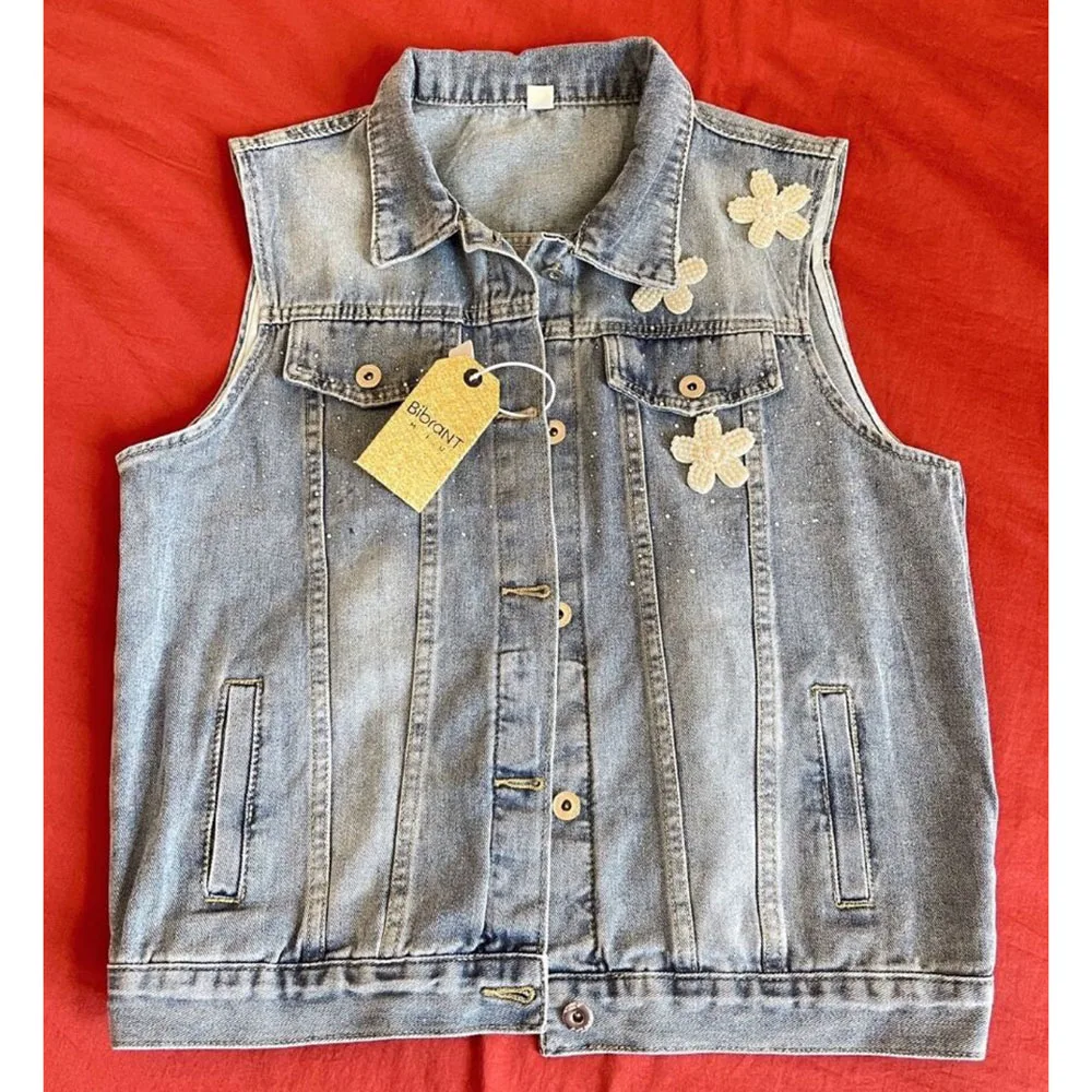 

Европейский женский ковбойский жилет с жемчужным цветком, новый женский кардиган, жилет без рукавов, пальто, женский тонкий жилет Kam Jeans, куртка