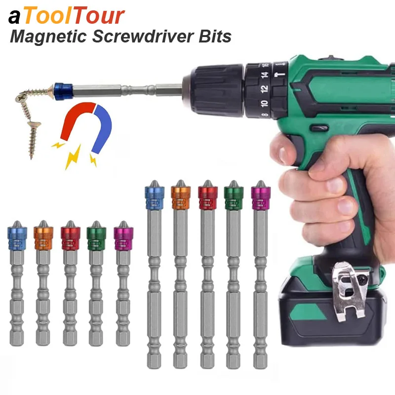 Phillips Cross Screwdriver Bit Set Strong Magnetic Ring Screw Driver Setter PH2 Tip Collars Depth Stop Hex Electric Power Drill