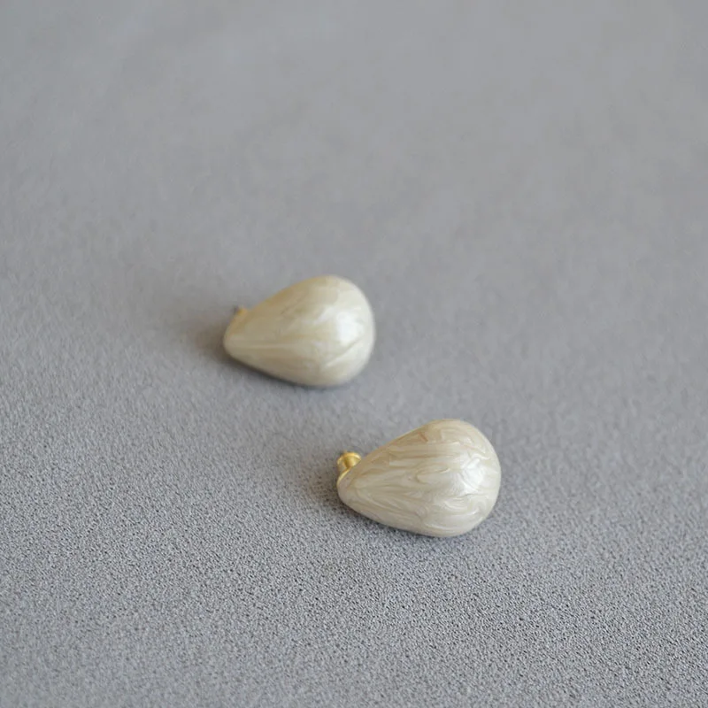 Pear Shaped Earring Minimalism Style Handmade Enamel Glazed Gold Plated Brass 925 Silver Needle Stud Earrings