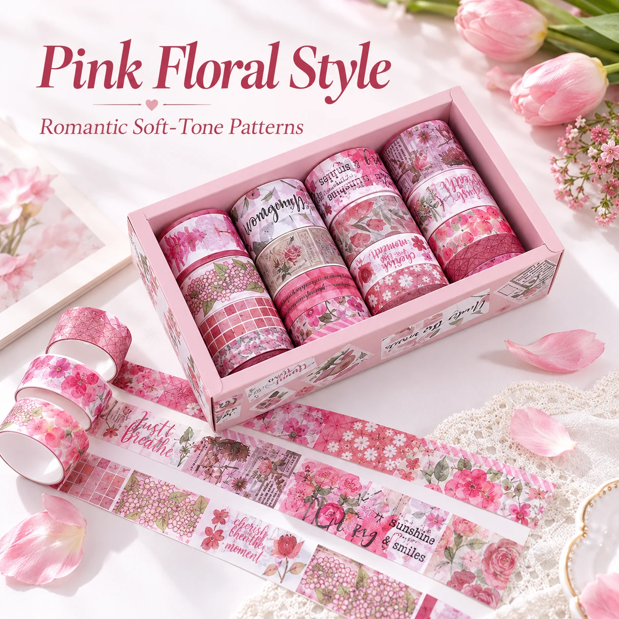 Vintage Green Floral Washi Tape 20 Rolls Boxed Set Botanical Decorative Tape for Bullet Journals Scrapbooking Planners DIY Craft