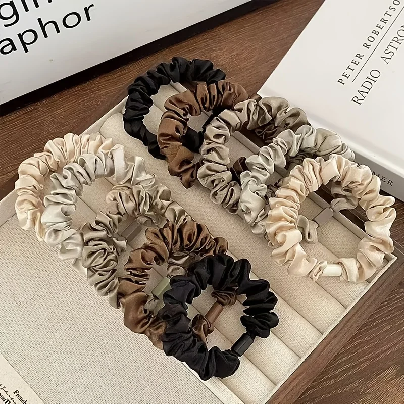 8pcs Elegant and Simple Brown Scrunchie High-Low Ponytail Bun Hair Accessory