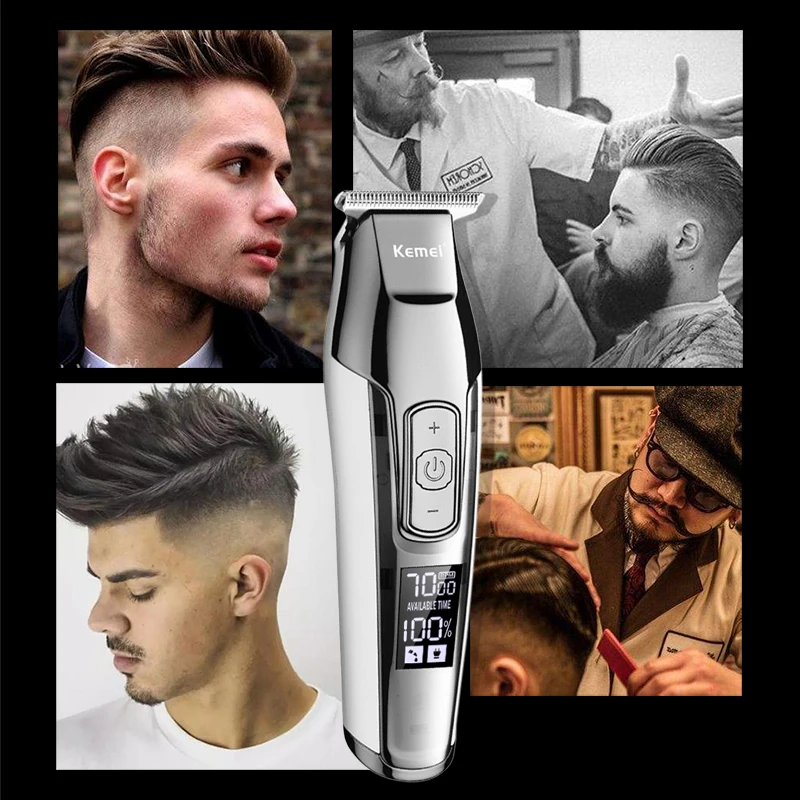 Kemei المهنية مقص الشعر أداة تهذيب اللحية للرجال قابل للتعديل سرعة LED الرقمية نحت كليبرز الحلاقة الكهربائية KM-5027