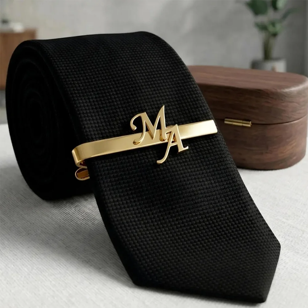 Customized First Letter Tie Clip Personalized Tie Buckle Men's Suit Accessories Business Wedding Groom Best Man Gift
