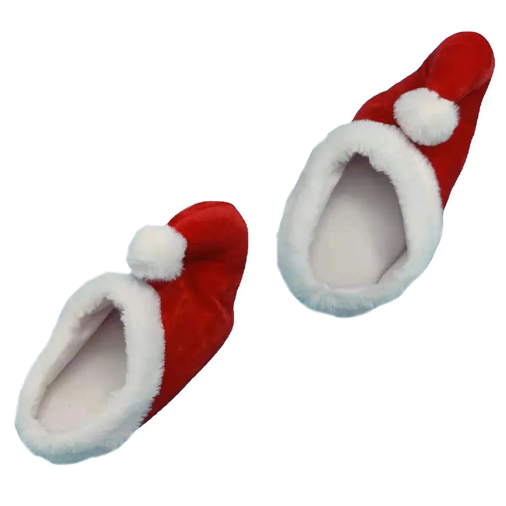 

Santa Clause Costume Slippers Christmas Shoes Warm Indoor Festival for Him Red Cotton Anti-Skid Miss