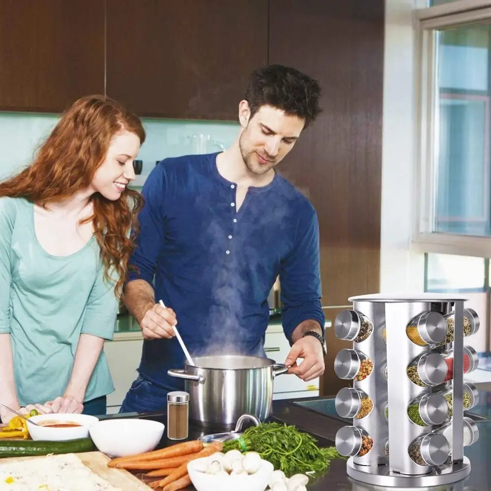 

Вращающаяся на 360 градусов полка для специй из нержавеющей стали, круглая дизайнерская бутылка для приправ, многофункциональная полка для приправ 16 банок/12 банок