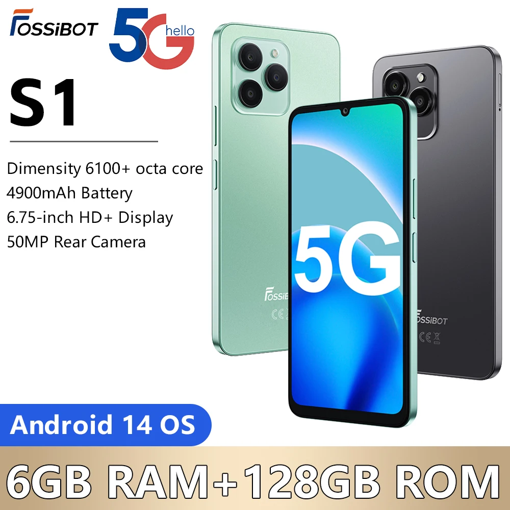 

Fossibot S1 5G Smartphone 4900mAh Battery 24GB+128GB Dimensity 6100+ 5G 50MP Camera 6.7" HD+ Display Android 14 NFC Mobile Phone