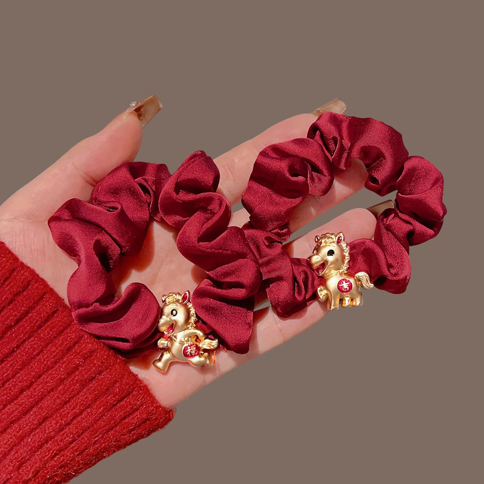 

New Year Festive Red Hair Tie For Girls Elastic Rubber Band Soft Durable Headwear Hair Bands Lucky Year Festive Accessory