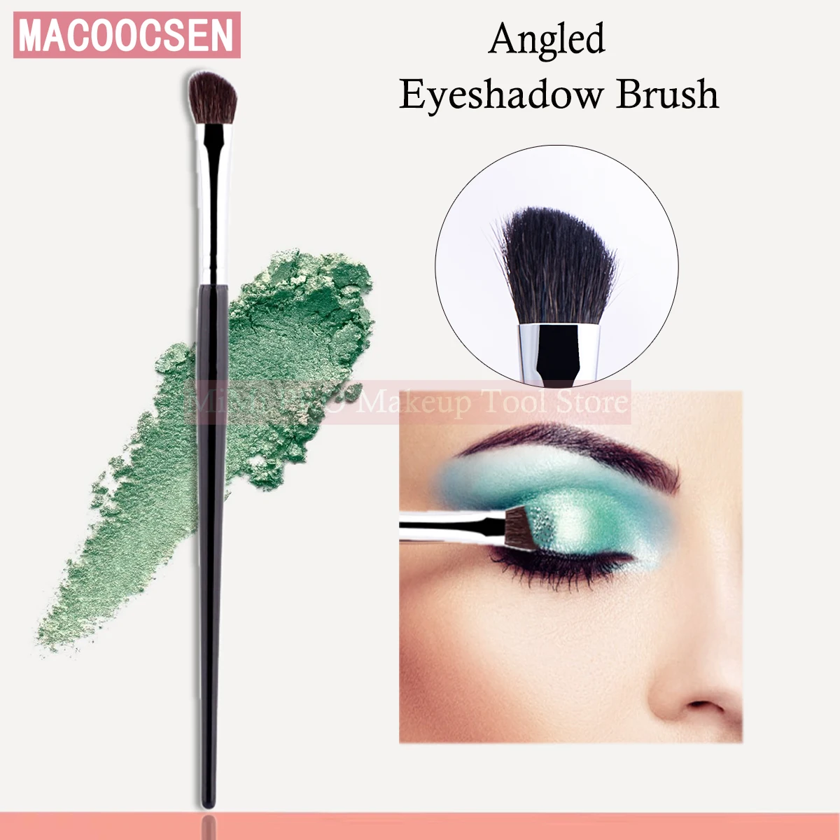 Brocha para sombra de ojos en ángulo, brocha para sombra de ojos de pelo de cabra Natural, tubo de cobre, madera maciza, brochas de maquillaje profesionales para manchas de sombra de ojos