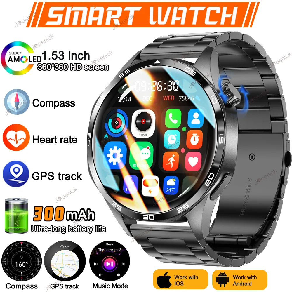 

Новинка для HUAWEI GT5 Pro Смарт-часы для мужчин HD 360*360 AMOLED Экран NFC GPS Сердечный ритм Bluetooth Вызов Водонепроницаемый Смарт-браслет 2025