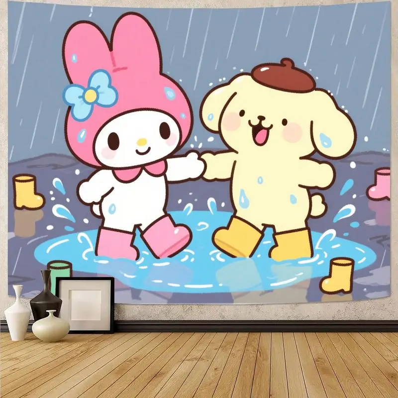 

1 шт. Sanrio My Melody Pompompurin Kawaii гобелен, милый дождливый день, веселый настенный рисунок для детей, спальни, гостиной, декор, подарок