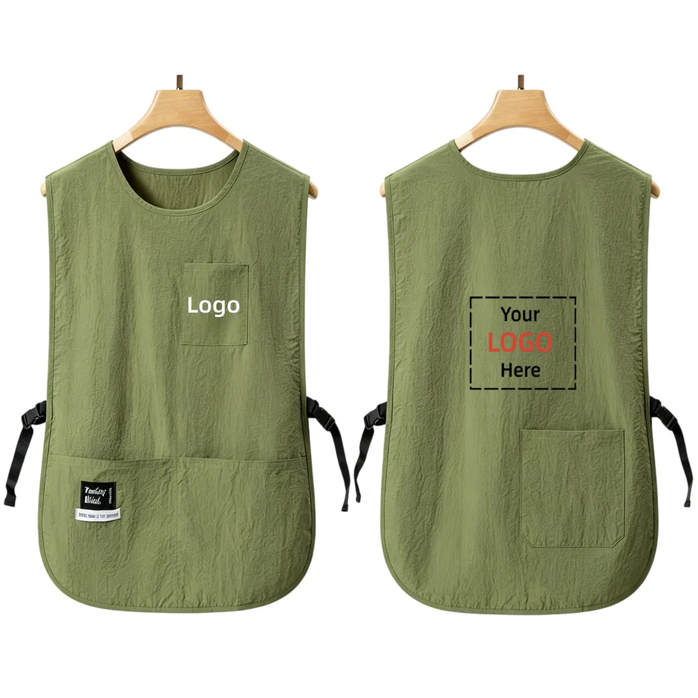 Waterproof Sleeveless Apron With Pockets Adjustable Strap Custom Logo Kitchen Painting Work Vest For Women