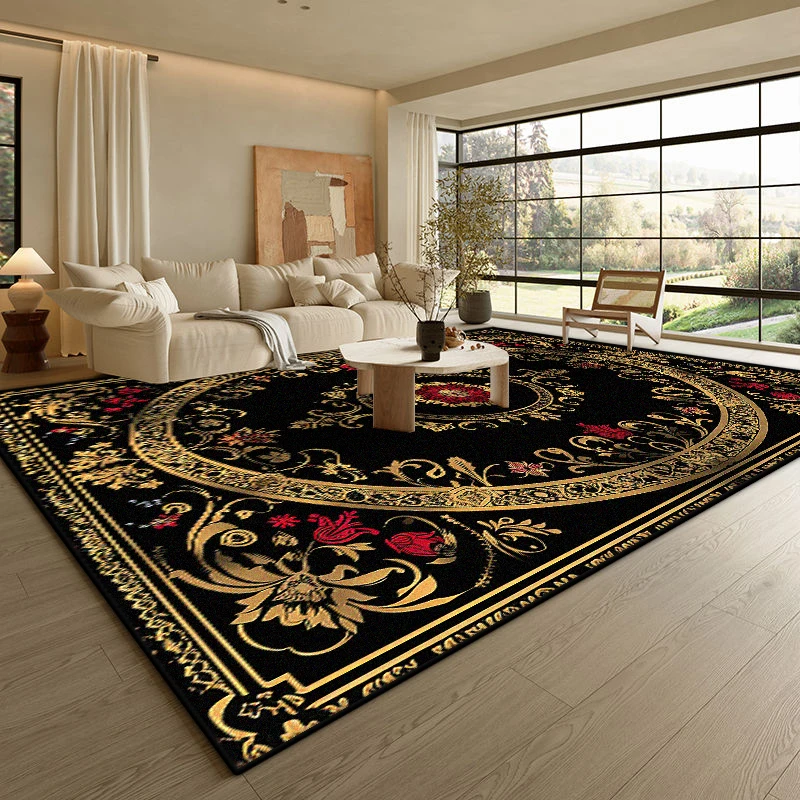 

Modern Black Luxury Carpet Living Room Golden Border Antiskid Coffee Tables Mat Soft Foldable Office Lounge Decor Rug Easy Clean