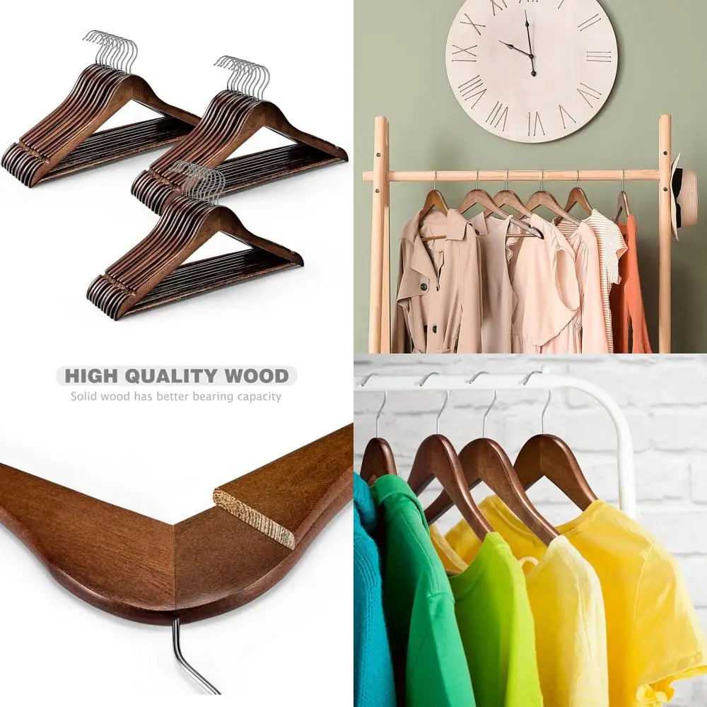 

50-Pack Walnut Heavy-Duty Wooden Hangers with Smooth Finish and Non-Slip Bar for Robust Closet Organization