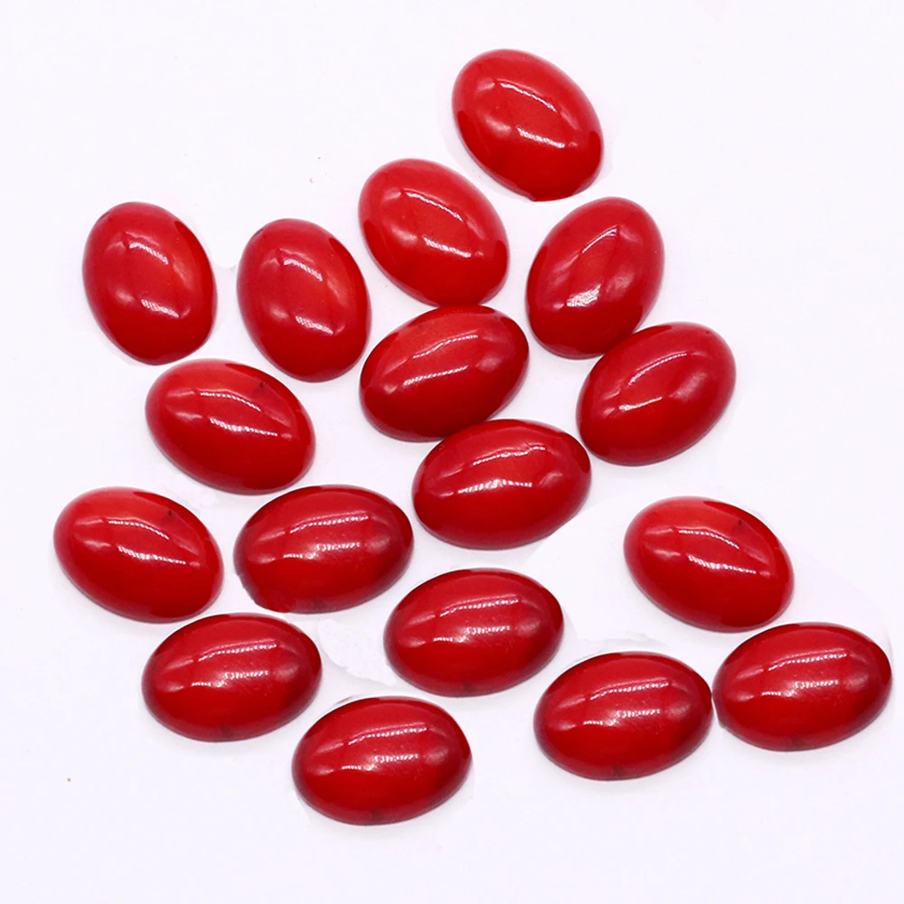 High-quality Egg Shape Red Coral Cameo Cabochon Beads Caps Flat Back Cabochon Non-porous Oval Bead DIY Rings Jewelry Accessories