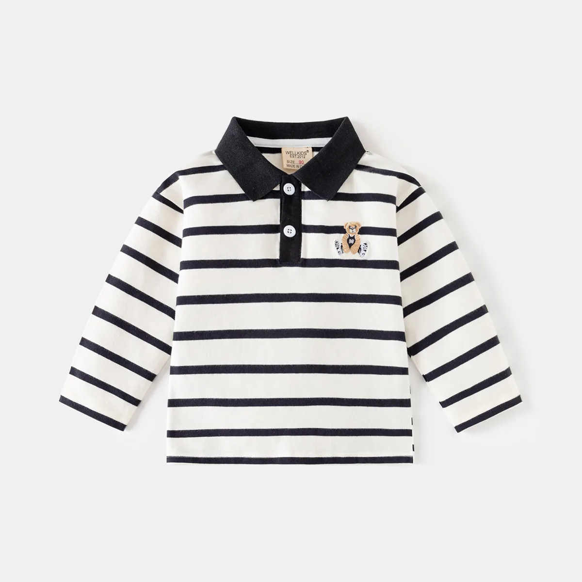 Autumn Children Boy Long Sleeve Polo Shirt Striped Embroidered Turndown Collar Kid Boy Top Casual Cotton Toddler Boy Base Shirt