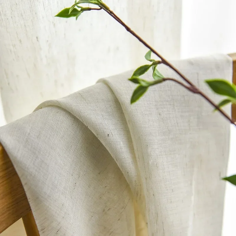 

Custom Size Nordic Simple Beige Linen Window Screen Japanese Style Living Room Bedroom Curtain Gauze Finished Tulle Curtain 1pc