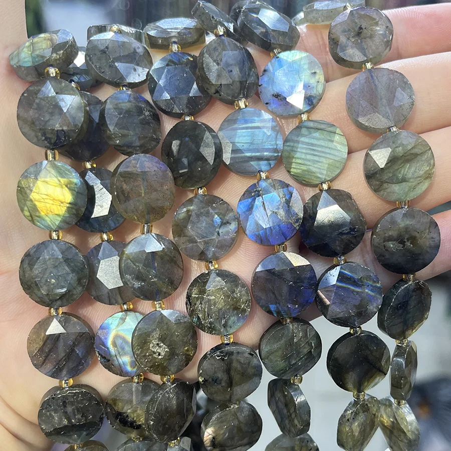 

Натуральный сверкающий камень, лабрадорит, круглые бусины для торта, свободные бусины для браслета ручной работы, ожерелья, аксессуары 15 футов 15 мм