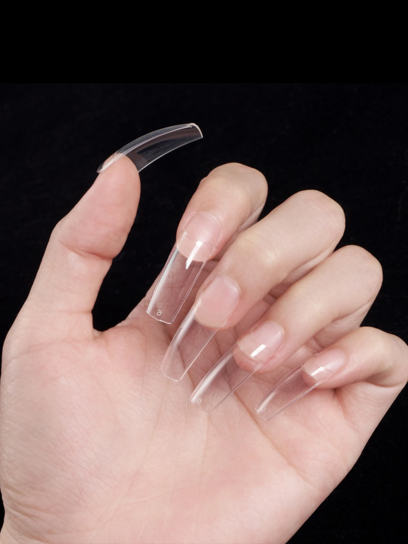 HOTWAY 96/100 medium length trapezoidal transparent white French semi adhesive fake nail, 10/12 acrylic nail tip, wearable nail