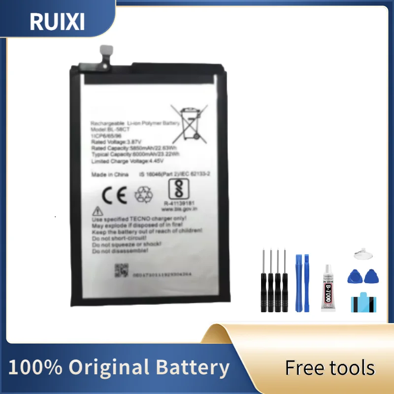 RUIXI Battery 6000mAh BL-58CT Battery For TECNO KF6 Spark 7 KE6J Spark 7T Spark7 KF6P KF6J Mobile Phone Batteries +Tools