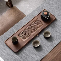 Wooden Japanese Tea Tray With Drainage Pipe Solid Wood Zen Gongfu Bamboo Tea Tray Walnut Monolith Simple Minor Board Rectangular