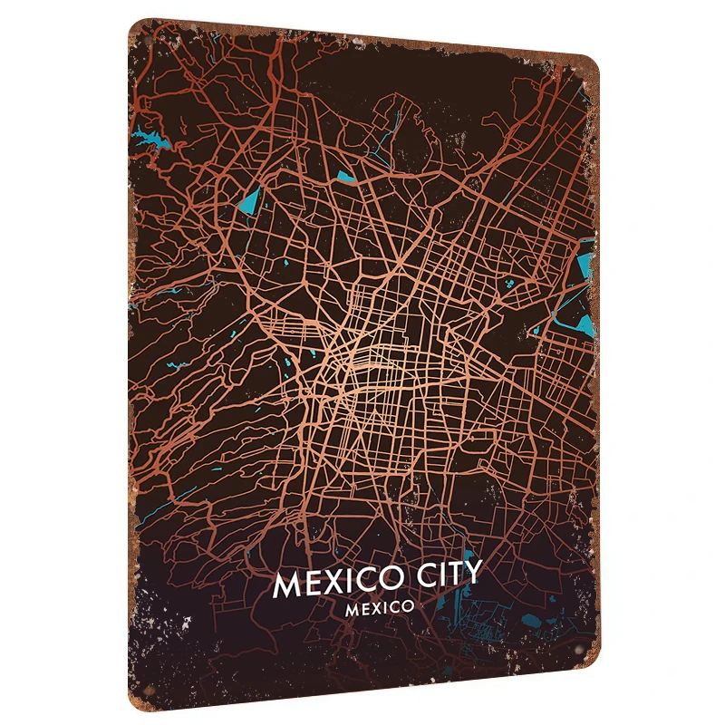 Mexico City Art Map Metal Wall Art Modern Minimalist Home Decor Creative Urban Silhouette Mural