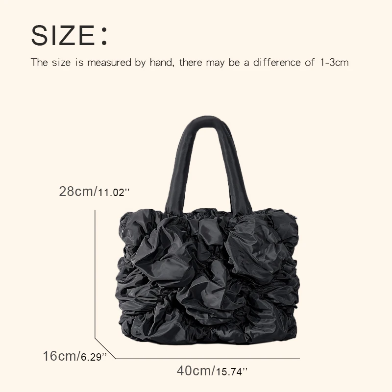 Japan Style Casual Tote Bags For Women Luxury Designer Handbag Purses  2023 New In Polyester Ruffled Pleated Large Capacity Clot