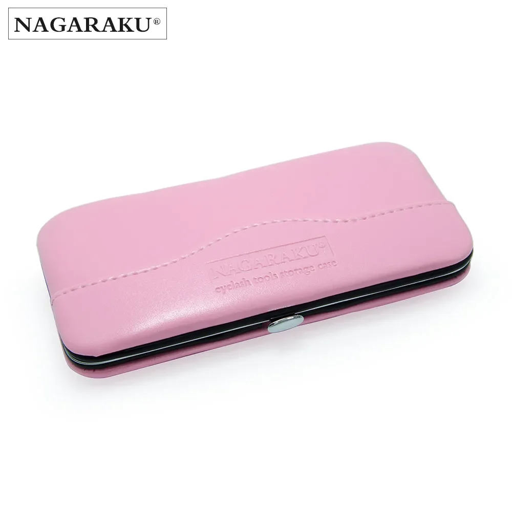 NAGARAKU Eyelashes Tweezers Storage Professional Eyelash Extension Tweezers Case Makeup Tools PU Leather Pink Red Color