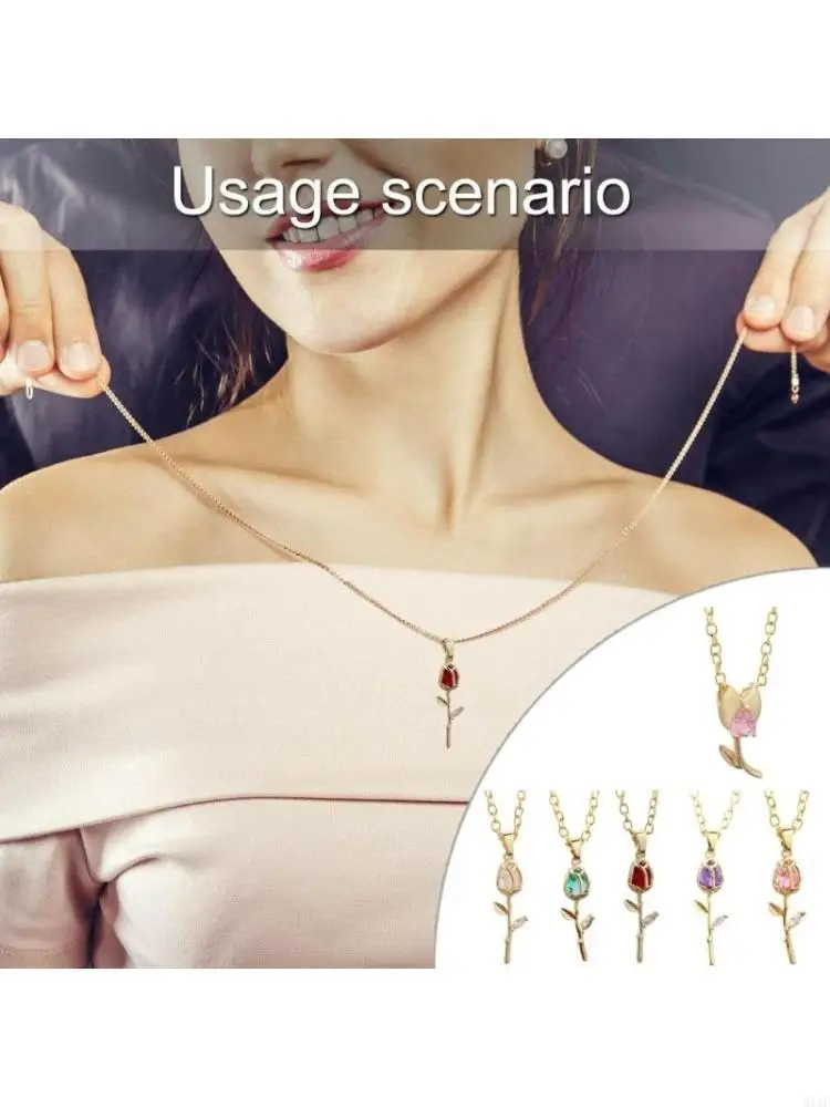 91AF Bohemian Styles Gold Tulips Necklace Featuring Enameled Floral Pendant Convenient Accessory for a Touch of Elegant