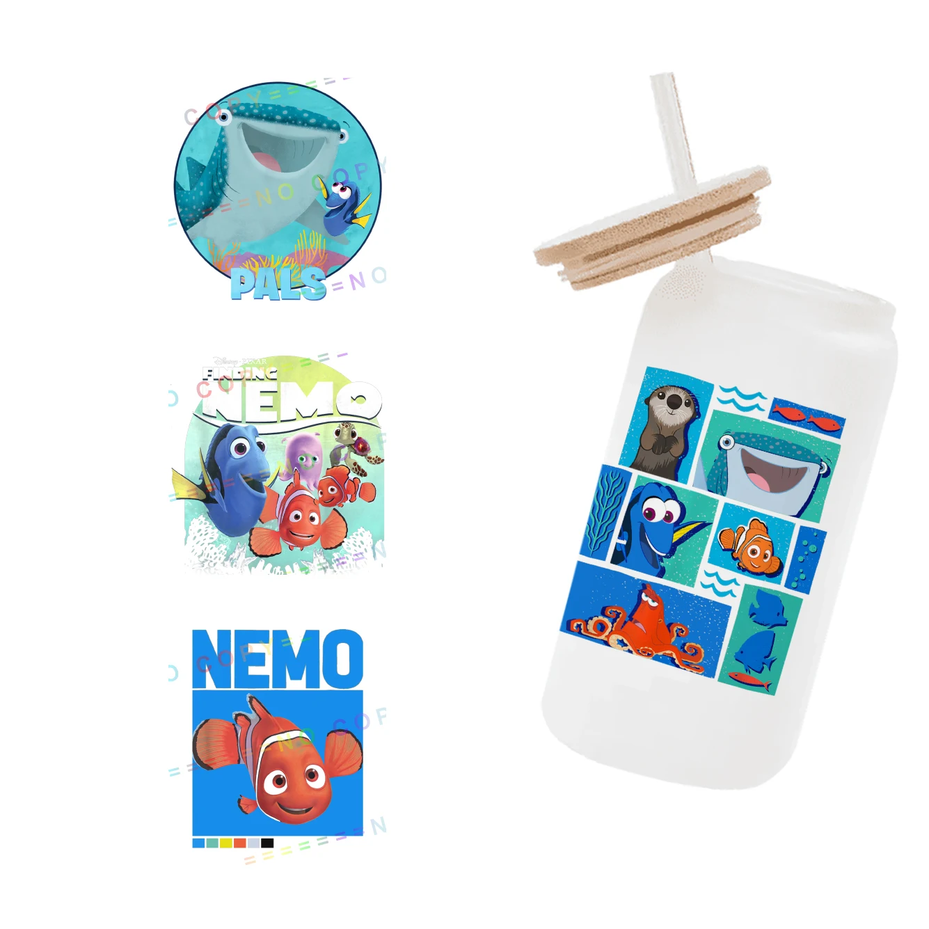 

Nemo Disney For Libbey 16oz Can Glass 3D Waterproof UV DTF Coffee Can Wrap Libbey Glass Wrap