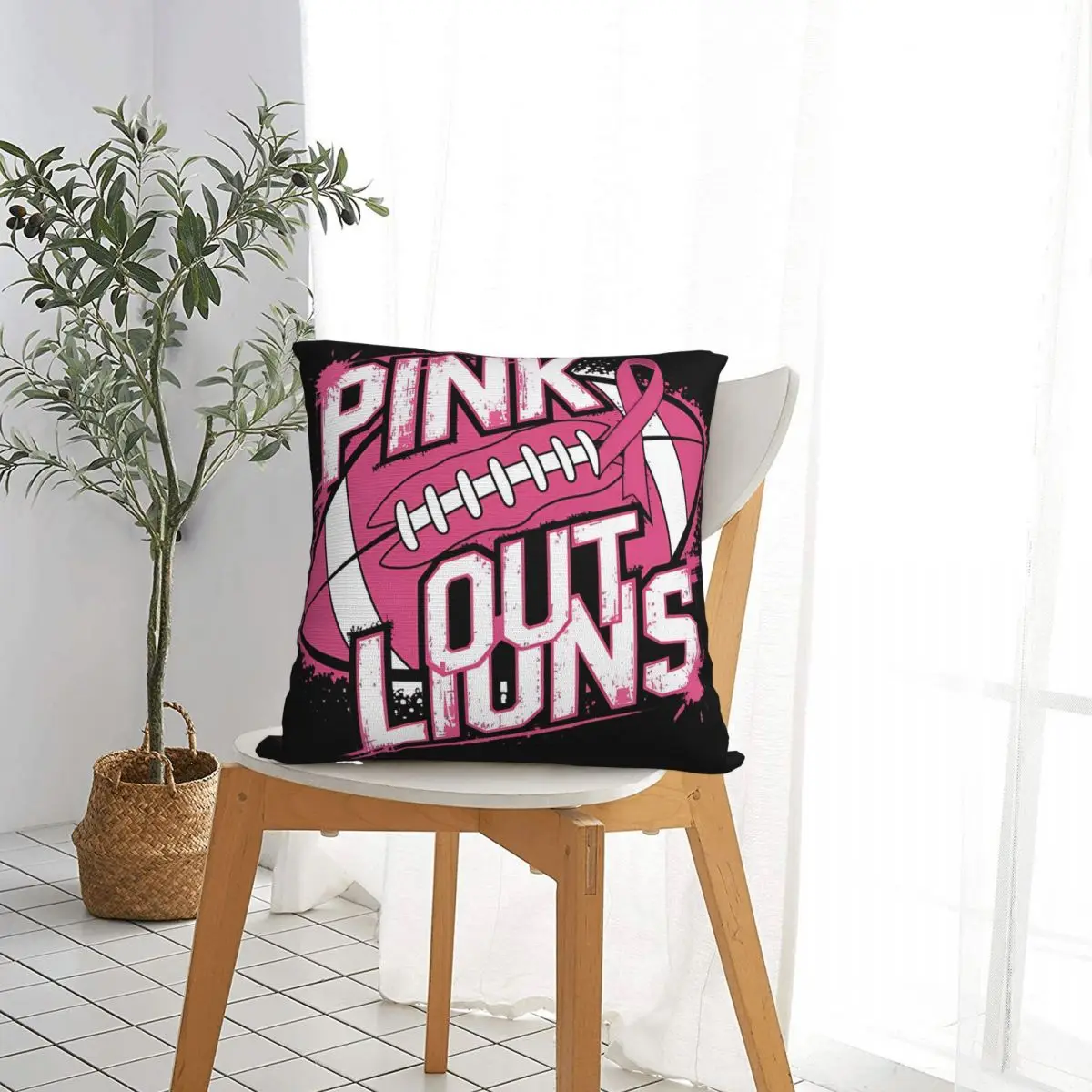 Lions Pink Out Football Tackle Breast Cancer Pillowcase Polyester Cushion Cover Decorative Pillow Case Cover Car Zippered 18'