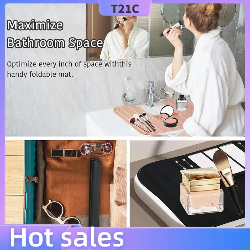 

T21C Foldable Sink Cover Mat Space Saving Bathroom Organizer Makeup Brush Cleaning Mat