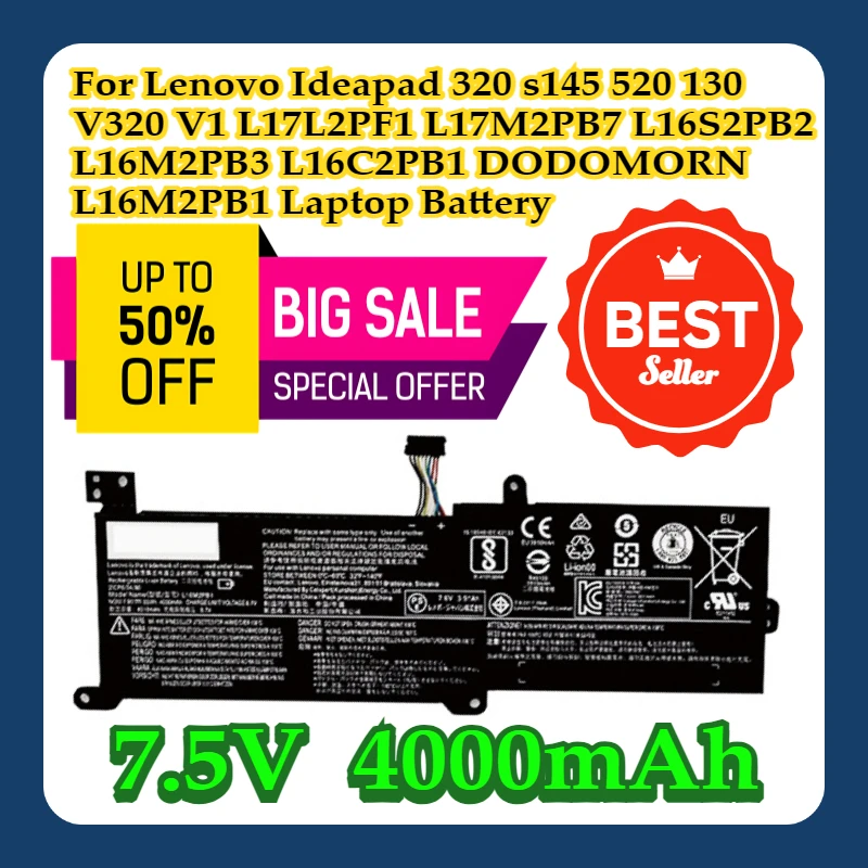 

Аккумулятор для ноутбука Lenovo Ideapad 320 s145 520 130 V320 V1 L17L2PF1 L17M2PB7 L16S2PB2 L16M2PB3 L16C2PB1 DODOMORN L16M2PB1