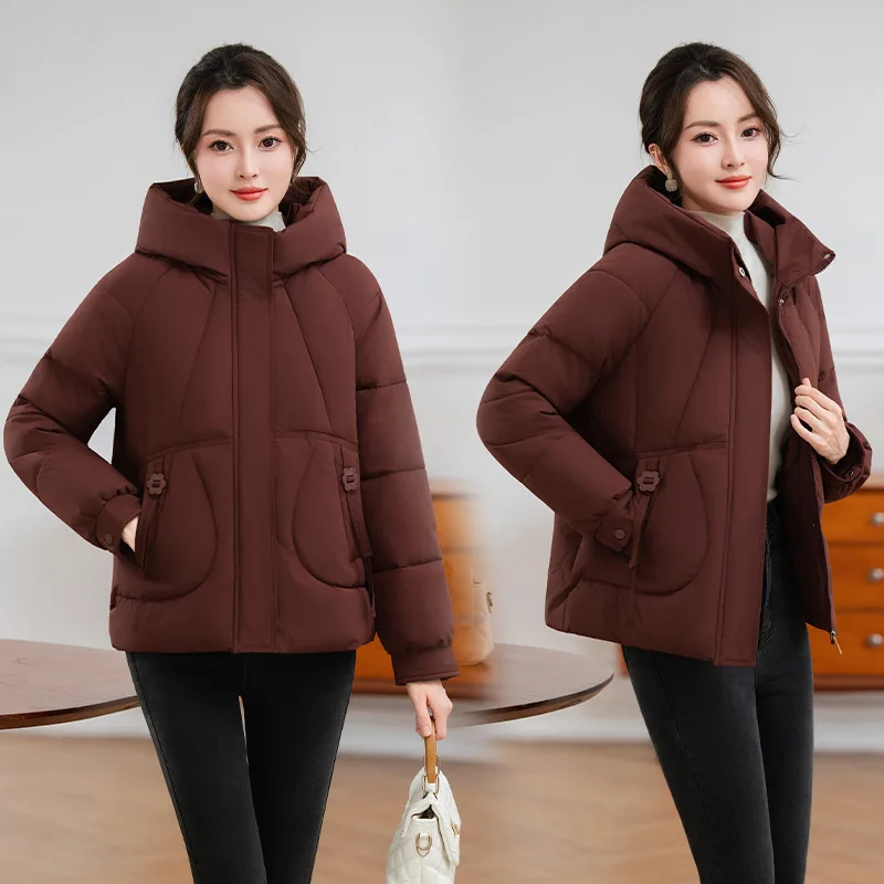

Новые зимние однотонные модные парки, пуховое пальто с капюшоном на хлопковой подкладке, женская укороченная куртка, плотное хлопковое стеганое пальто, женское пальто