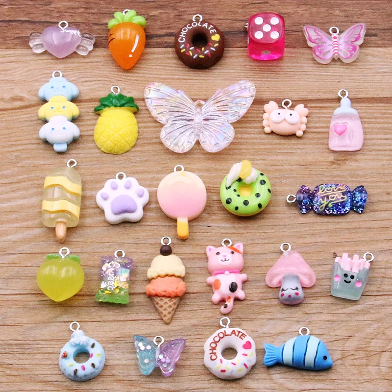 10Pcs 37 Styles Mix Fruit Animals Popsicle Candy Resin Earring Charms Diy Findings Keychain Bracelets Pendant For Jewelry Making