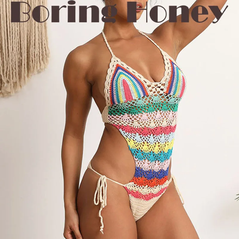 

Boring Honey женский модный новый сексуальный вязаный крючком бикини ручной работы цвет сексуальный цельный купальник праздничный приморский бикини для женщин