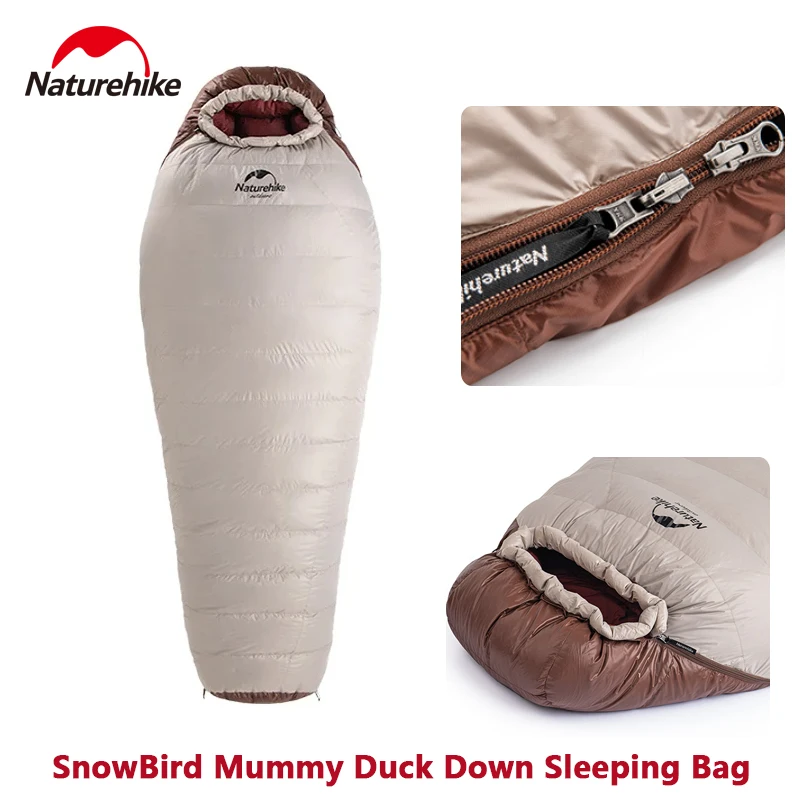 

Naturehike Snowbird Sleeping Bag Winter Duck Down Sleeping Bag Ultralight camping equipment Climbing Mummy Keep Warm Portable