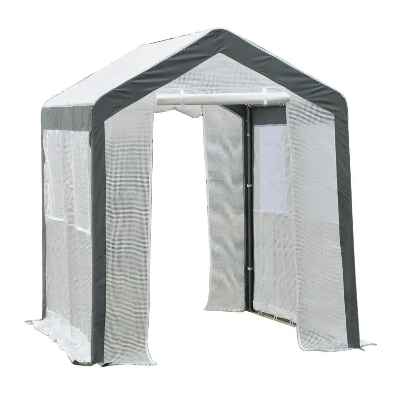 

8x6x7 Walk-In Greenhouse, Outdoor Garden Hot House with 4 Roll-Up Windows, 2 Zippered Doors, Weather Cover, White