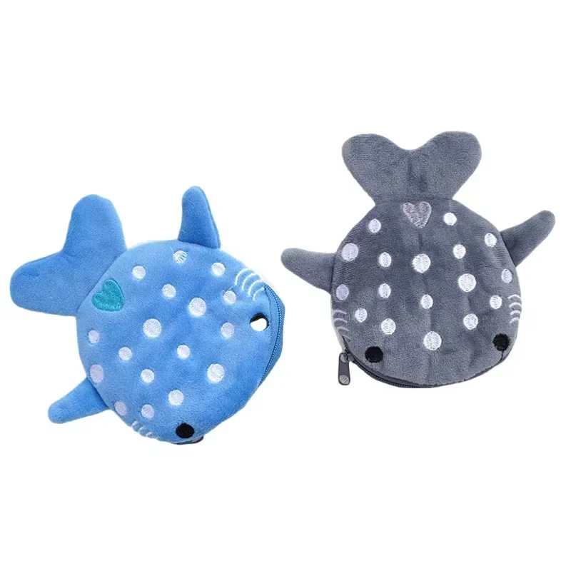 Women Shark Money Card Key Earphone Coin Purse for Small Things Organizer Pouch Zipper Cute Plush Fish Coin Wallet Bags