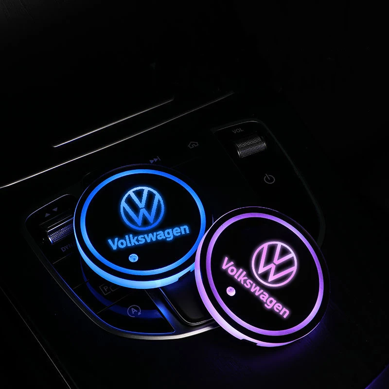 Car LED Cup Holder Lights Cup Holder Insert Coasters For Volkswagen VW Golf MK4 5 6 7 A4 5 6 Voyage ID6 ID7 Tiguan Accessories