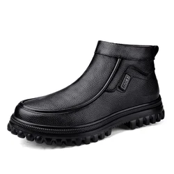 Plus Big Size 49 50 51 Genuine Leather Mens Boots With Zippers Warm Snow Boots Original Cow Leather 